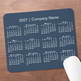 ネイビーブルーのシンプル2027年カレンダー 会社名入り マウスパッド