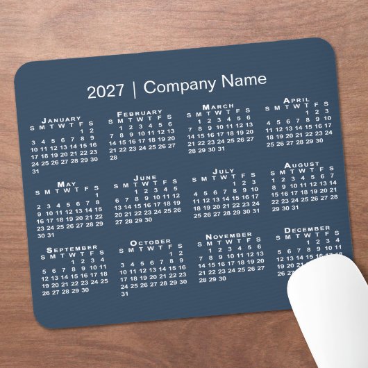 ネイビーブルーのシンプル2027年カレンダー 会社名入り マウスパッド
