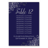 ネイビーブルーのシーティングチャートに結婚シルバーフリル テーブルナンバー (裏面)