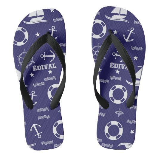 ネイビーブルーのシームレスパターン背景 ビーチサンダル (フットベッド)