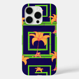 ネイビーブルーのジオフラワープリント iPhone 16 PROケース