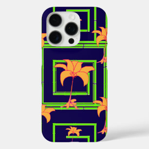 ネイビーブルーのジオフラワープリント iPhone 16 PROケース