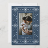ネイビーブルーのジオメトリックスター縁どスクリスマス写真 シーズンカード (正面)
