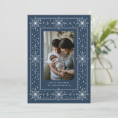 ネイビーブルーのジオメトリックスター縁どスクリスマス写真 シーズンカード (スタンド正面)