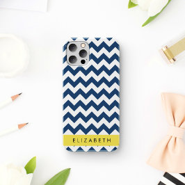 ネイビーブルーのジグザグ ネイビーブルーのシェブロン あなたの名前 iPhone 16ケース