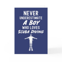 ネイビーブルーのスカイダイビングカード　少年ダイバー　海