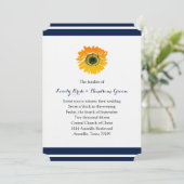 ネイビーブルーのストライプがアクセントのひまわりウェディング招待状 招待状 (スタンド正面)