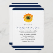 ネイビーブルーのストライプがアクセントのひまわりウェディング招待状 招待状 (正面/裏面)