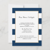 ネイビーブルーのストライプとゴールド | 受付 招待状 (正面)
