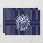 ネイビーブルーのストライプのパーティー招待状 招待状 (正面/裏面)