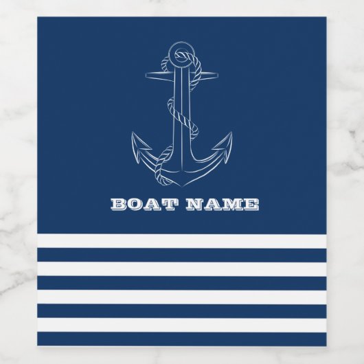 ネイビーブルーのストライプの付いたアンカーが描かれたセーラー服 ワインラベル (シングルラベル)