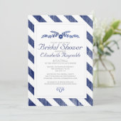 ネイビーブルーのストライプの結婚前お披露目会の招待状 招待状 (スタンド正面)