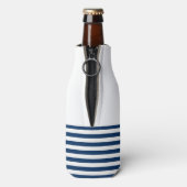 ネイビーブルーのストライプの船の舵輪 ボトルクーラー (ボトル裏面)