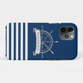 ネイビーブルーのストライプの船の舵輪 Case-Mate iPhoneケース (裏面(横))