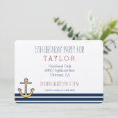 ネイビーブルーのストライプの錨 招待状 (スタンド正面)