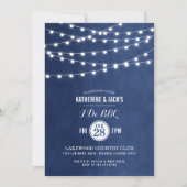 ネイビーブルーのストリングライトを使った BBQ 招待状 (正面)