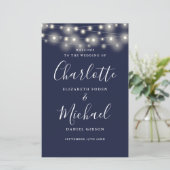 ネイビーブルーのストリングライト ウェディングプログラム (スタンド正面)