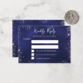 ネイビーブルーのスパンコール付き冬の結婚式RSVP ノートカード (正面/裏面インサイチュ)