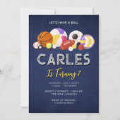 ネイビーブルーのスポーツバースデーパーティ 招待状 (正面)