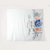 ネイビーブルーのスレート ダスティーブルッシュピンクのブライダルシャワー タペストリー (正面(横))