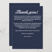 ネイビーブルーのタイムレスエレガンス感謝カード サンキューカード (正面/裏面)