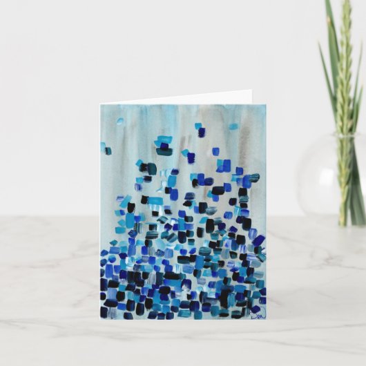 ネイビーブルーのターコイズウォーターカラーノート サンキューカード (正面)