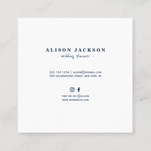 ネイビーブルーのダイヤモンドドレスウェディングプランナー スクエア名刺 (裏面)