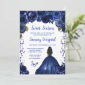 ネイビーブルーのダークスキンプリンセス スイート16 招待状 (スタンド正面)
