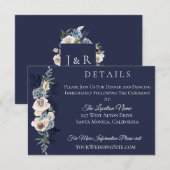 ネイビーブルーのチャペル フラワー ウェディング 詳細 招待状 (正面/裏面)