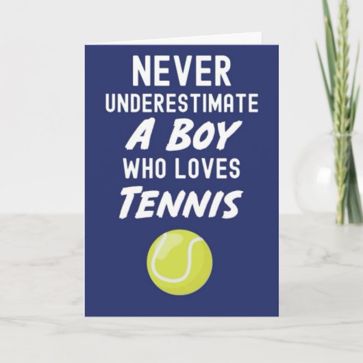 ネイビーブルーのテニスカード　少年　彼　スポーツ カード (正面)