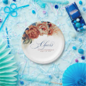 ネイビーブルーのテラコッタ フローラル パンパス グラス ペーパープレート (パーティー)