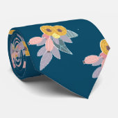 ネイビーブルーのトレンディー花柄 ネクタイ (ロール)