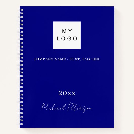 ネイビーブルーのネームスクリプトビジネスロゴ ノートブック (正面)