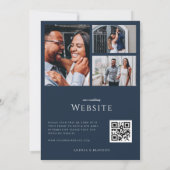 ネイビーブルーのハートスクリプト3枚写真コラージュ結婚式 招待状 (裏面)