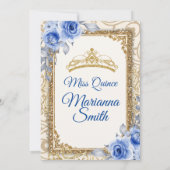 ネイビーブルーのバラとゴールドのキンセアニエラ招待状 招待状 (裏面)