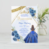 ネイビーブルーのバラの少女チャラ 15歳の誕生日 招待状 (スタンド正面)