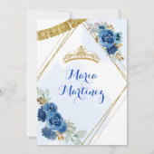 ネイビーブルーのバラの少女チャラ 15歳の誕生日 招待状 (裏面)