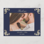 ネイビーブルーのバロック 結婚式のお礼 ポストカード (正面)