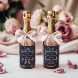 ネイビーブルーのバロック 結婚式 シャンパン ボトル ラベル