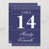 ネイビーブルーのバンド付き結婚式テーブルナンバー 招待状 (正面/裏面)