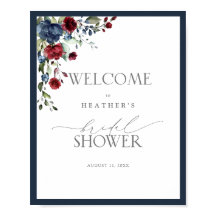 ネイビーブルーのバーガンディー ウォーターカラー シャワー ウェルカム