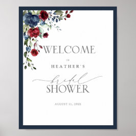 ネイビーブルーのバーガンディー ウォーターカラー シャワー ウェルカム ポスター