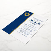 ネイビーブルーのバー・ミッツヴァー スター・オブ・デヴィッド ゴールド 箔招待状 (回転した状態)