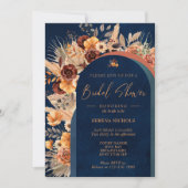 ネイビーブルーのパンパスグラス ブライダルシャワー テラコッタ 招待状 (正面)