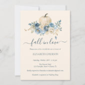 ネイビーブルーのパンプキン 秋の恋愛 ブライダルシャワー 招待状 (正面)