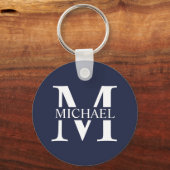 ネイビーブルーのパーソナライズされたイニシャルと名前 キーホルダー (裏面)