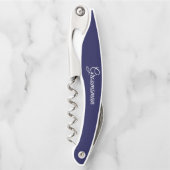 ネイビーブルーのパーソナライズされたウェディング グルームズマン ソムリエナイフ (正面)