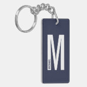 ネイビーブルーのパーソナライズされた大胆なイニシャルと名前 キーホルダー (正面左)