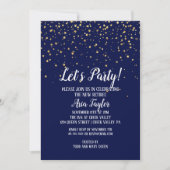 ネイビーブルーのパーティー金ゴールド紙吹雪について 招待状 (正面)