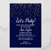ネイビーブルーのパーティー金ゴールド紙吹雪について 箔招待状 (正面)